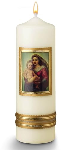 WikaKerzen Handgefertigte Marienkerzen traditionelle Symbole und hochwertige Verarbeitung Perfekt für Andachten und spirituelle Momente (Jesuskind-Gold)
