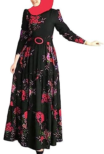 Beokeuioe Chiffon Robe Arabisch Dubai Kaftan Islamische Kleidung Abaya für Ramadan Blume Maxi-Kleid Gebetskleidung ohne Hijab Muslimische Kleider für Damen - Langarm