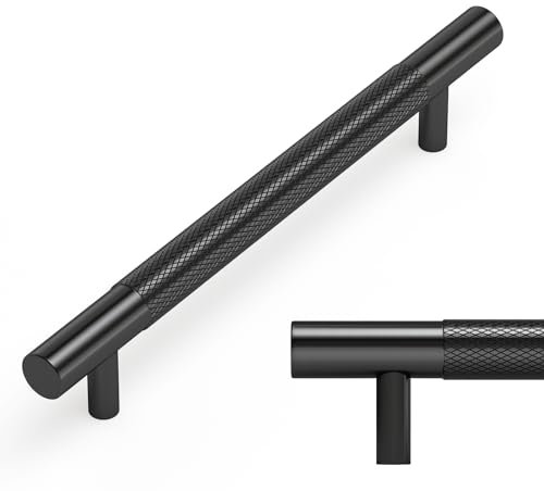 Lontan 2 Pack Black Cupboard Handles - 128mm Hole Centers, Knurled, Wardrobe & Cabinet Handles