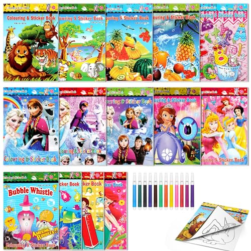 OSDUE Kinder Malbuch set, 28 Mini Malbüchern, Malhefte, Colouring Book mit 12 Buntstiften und Aufklebern, für Kinder Hort Kita, Kinder Restaurant, Geburtstag Geschenk, Mitgebsel