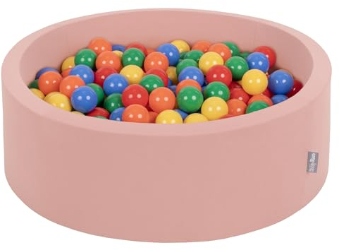 KiddyMoon Rund Bällebad Bällepool 90X30cm/200 Bälle ∅ 7Cm Ballgruben Für Babys Spielbad Kleinkinder, Zimtfarben:Gelb/Grün/Blau/Rot/Orange