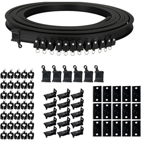 5-meter 16.4ft gebogene Vorhangschiene mit stummen Rollen, Flexible Gardinenschiene,biegbare Deckenhalterung, Vorhangtrennwand, weiches Fensterschienensystem(Schwarz)