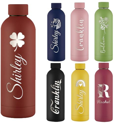 Akmxem Gourde Personnalisée de 500 ml Bouteille d'Eau Gravée Avec Nom Logo, Gourde Isotherme Personnalisable Pour l'École Le Bureau Et Le Sport