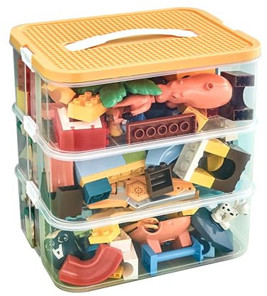 3 Stufen Aufbewahrungsbox für Bausteine Stapelbar Organizer Box Spielzeugkiste Kinder Ablagefächer mit Deckel & Tablett Aufbewahrung Kisten für Spielzeug & Kleinteile