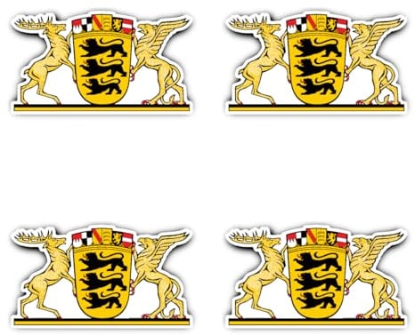Aufkleber: 75 mm, 4 Stück - Wappen - Deutschland - Baden-Württemberg - DE - BW - für Auto, Laptop und mehr