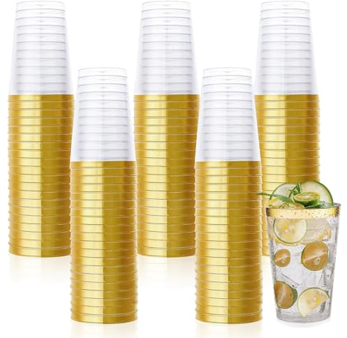 NireHoris 50 Stück Plastikbecher mit Phnom-Rand, 300ml-10oz Transparente Kunststoffbecher,Wiederverwendbare,Trinkbecher, Elegante Partybecher Cocktail, Getränk,Champagner, Bier, Martini, Dessert