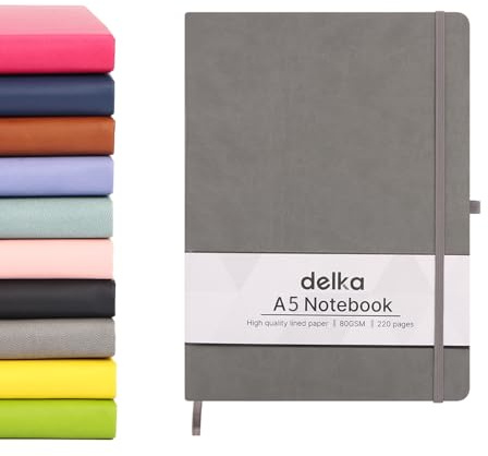delka A5 Notebook – Lined Notepad Journal, Soft Cover Writing Pad for Office, School, College, Home & Business – Ideal for Note Taking, Daily Planning, Journaling & Study (GREY, Pack of 1)