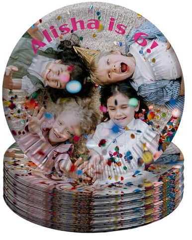 Bang Tidy Clothing Children's Personalised Photo Party Plates Packs of 25, 50, or 100, Customised Upload Your Own Photo Disposable Party Plates For Kids Birthday Party 50