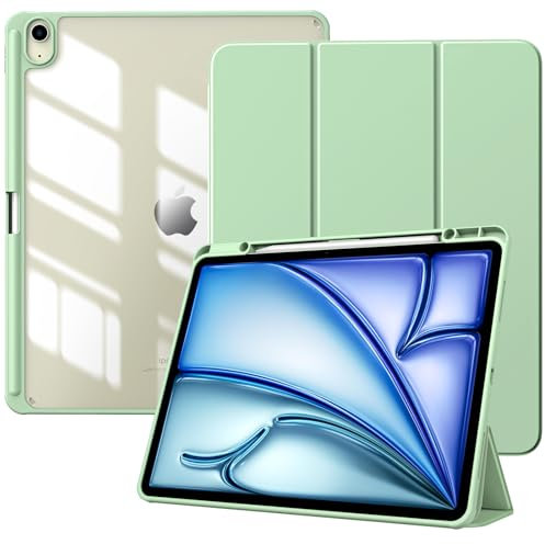 TiMOVO Coque pour Nouvel iPad Air 13 Pouces (M3/M2-2025/2024) avec Porte-Stylet, Étui Fine Mise en Sommeil/Réveil Auto, Housse Arrière Transparente avec Support pour iPad Air 13, Vert