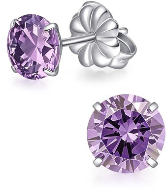 TitanHeart Reintitan Ohrstecker, Hypoallergen F136 Implantat Grad Ohrstecker mit 6mm Geburtsstein Kristalle CZ Simulierten Diamanten für Damen Herren(Lila)