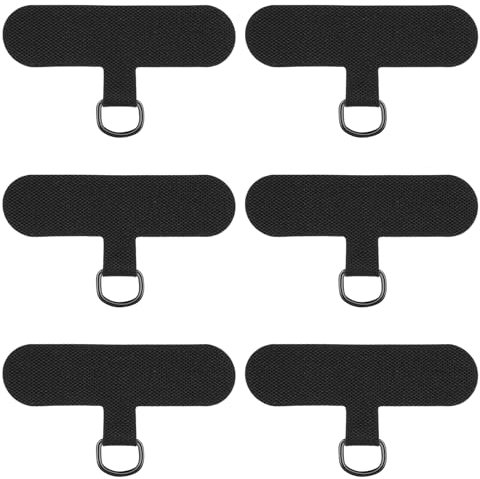 6 Pack Phone Tether Tab Thinner Durable Cell Phone Lanyard Patch Pad Without Adhesive, Universal Phone Strap Replacement Part for All Full Phone Cases(Black)