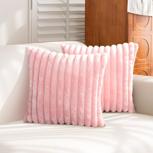 Uhomy Juego de 2 fundas de cojín de pelo sintético para decoración del hogar, supersuaves, mullidas, peludas, para sofá, dormitorio, cómoda, gruesa y esponjosa, funda de cojín de felpa de 18 x 18