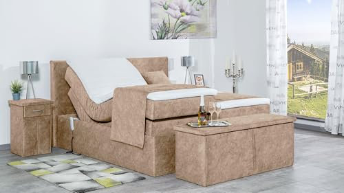 Boxspringbett Nado 240x220, DS-Beige, 7-Zohnen Taschenfederkernmatratze, Ergoflex - Inklusive Aufbau - Deutscher Hersteller