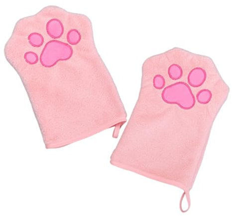 CavspkArt 2 Pcs Dog Cleaning Towels Glove for Dogs and Cats, Soft Microfibre Pet Towel Mitts Coral Fleece, Water-Absorbent Pet Drying Mitts, Cute Cat Paw Gloves Towel (Pink)