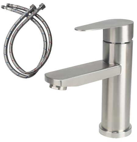 Minnhua Edelstahl Waschtischarmaturen Bleifreier, Wasserhahn Bad mit Schlauch, Einhebelmischer Waschbeckenarmatur, Mischbatterie Waschbecken für Waschbecken Waschtisch Badezimmer, Gäste WC (Silber)