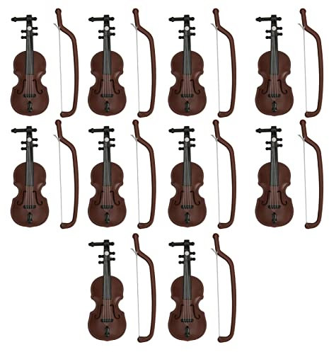 Miniatur-Violine der Welt, Kleinste Violine, 10 Sets Puppenhaus-Violine, Mini-Spielzeug-Violine-Modell, Niedlicher Stil, Lebendiges, Attraktives Kunststoffmaterial, Kleine