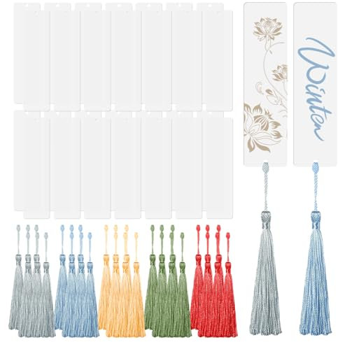 30 Stück Lesezeichen Acryl mit 30 Stück Bunten Quasten, Transparente Acryl Lesezeichen Basteln, Blanko Rechteckige Lesezeichen Acryl Diy Lesezeichen für Notizbuch, Bastelarbeiten, Geschenkanhänger