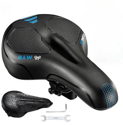 YOUNGDO Fahrradsattel, Gel Fahrradsitz, breiter, weicher, komfortabel atmungsaktiv stoßdämpfend, Ergonomisch Fahrrad Sattel mit wasserdichte Abdeckung