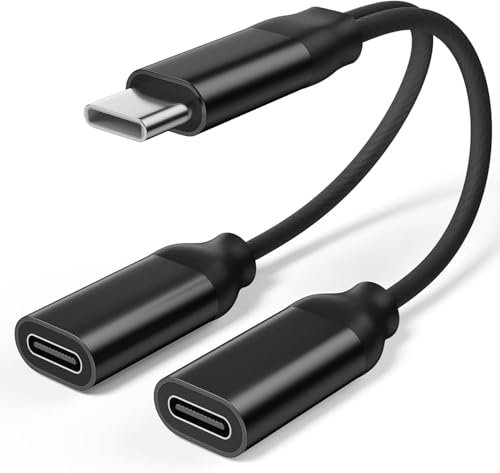 USB C Splitter Type C Doppel Stecker (2 in 1) 27W Fast Charging Adapter Splitter Kabel, Type C Stecker auf 2 C Buchsen Kabel Doppel,for 15/Samsung Galaxy/Google Pixel and Other USB-C Devices
