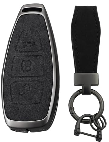 TECART Smart Autoschlüsseletui Schlüssel Schutz Etui passt für Ford Fiesta Focus Kuga C-Max Galaxy B-Max S-Max Mondeo Mk2 MK3 Edge Leder Schlüsselschutz 3 Tasten Schwarz H