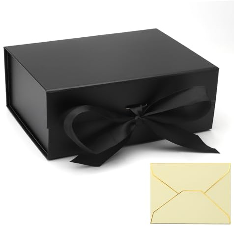APOMOONS Geschenkbox mit Deckel, Geschenkkiste 22x16.5x8.8CM, Magnetische Geschenkkarton, Faltbare Schwarze Box für Geburtstagsgeschenk Hochzeit Jahrestag