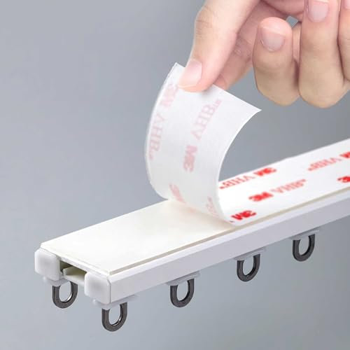 Selbstklebende Vorhangschiene Gardinenstange aus Aluminium gardinenschiene 2-läufig Decken Vorhang Schiene Doppelte Vorhangschiene aus Aluminium for Schiebevorhang(White,1.5m(4.9ft))