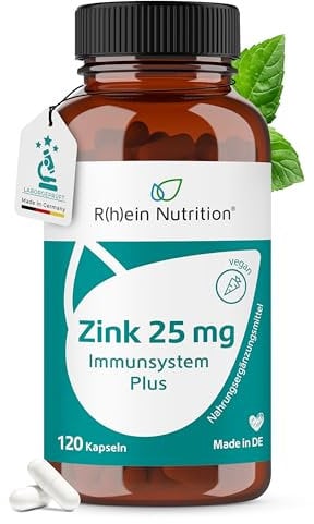 Zink Hochdosiert 25 mg – 120 Zink Kapseln Hochdosiert für 4 Monate Versorgung – Zinkbisglycinat – Vegan & Laborgeprüftin Deutschland – Rhein Nutrition
