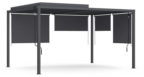 IDMarket - Pergola bioclimatique Lames orientables Polycarbonate 3x4M et 4 Stores Gris Anthracite