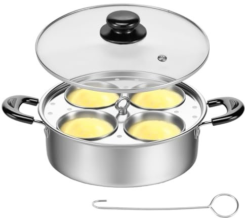 Egg Poacher Pan Stainless Steel Poached Egg Maker with 4 Cups Poached Eggs Cooker Pot Multipurpose Stovetop Eggs Poachers Cookware Set with Lid for Induction Cooktop Gas Cooktop