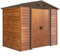 Outsunny Casetta da Giardino 3m² in Acciaio Zincato con Fori di Drenaggio Prese d'Aria, Capanno Porta Attrezzi con Tetto Inclinato, Doppie Porte Scorrevoli Bloccabili, Design Effetto Legno, Marrone