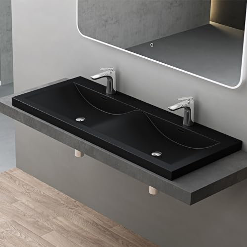 doporro Lavabo Doble Empotrado 120x48x14 cm – Fregadero Encastrado Antracita Mate de Mármol Fundido Colossum03