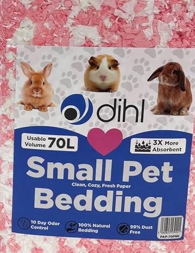 Dihl 70 Litre, Pink, Super Absorbent Paper Bedding for Small Animals. Absorbs 6 Times its Weight in Liquid. Hamster, Mice, Rat, Rabbit, Guinea Pig Gerbil Cage Substrate – 70L