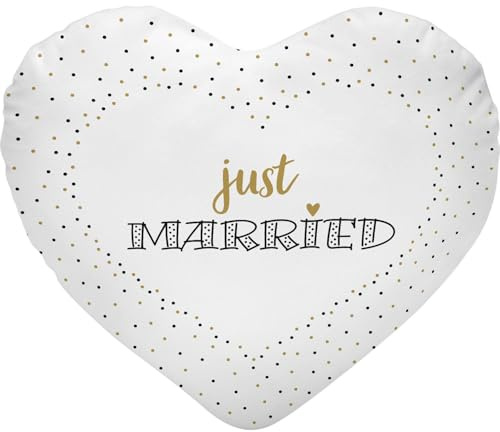 GRUSS & CO Plüschkissen-Herz Just Married | Kuschelkissen in Herzform, 30 cm x 28 cm, Mehrfarbig, 100% Polyester | Geschenk, Liebe, Hochzeit | 74675