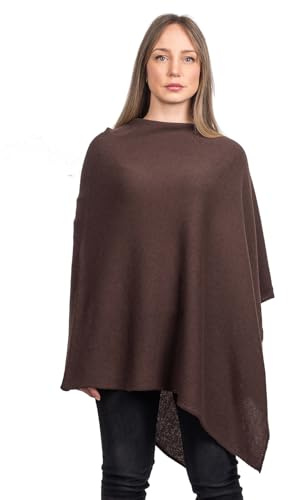 Dalle Piane Cashmere Poncho för damer 100% kashmir Made in Italy, Lätt, En storlek, Farve: Brun