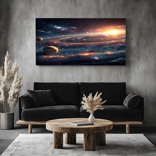 ZORYAN Groß Leinwand Bilder für Schlafzimmer Deko Science Fiction Galaxie | XXL Kunstdruck mit Universum Planet Wanddeko Zukunft Sonnensystem Wandbilder - Modern Decor Canvas Ungerahmt 60x120 cm