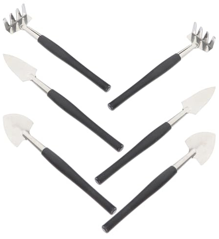DOITOOL 6 Stück Kleiner Gartenwerkzeug aus Edelstahl in Schwarz Kompakt und Umtopfen von Sukkulenten und Zimmerpflanzen im Outdoor und Kleiner Gartenbereich
