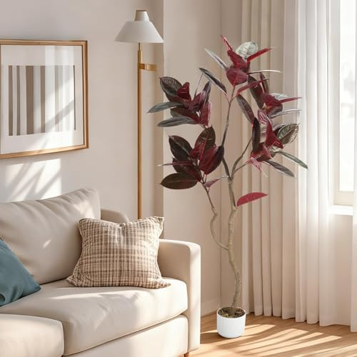 GarveeLife Künstlicher Gummibaum 155Cm Künstliche Zimmerpflanze Mit Ziertopf, Pflegeleicht Naturgetreue Kunstpflanze Garten Immergrüne Deko Für Zuhause, Büro