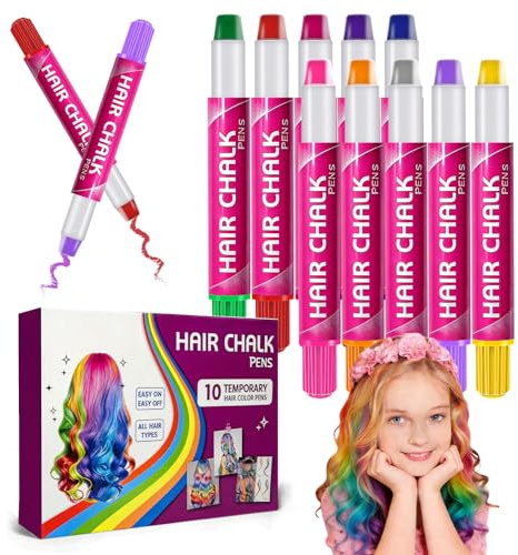 10 Piezas Colores Tiza De Pelo,Tizas Para El Pelo Temporales,Rotuladores de tiza multicolor para cabello,Colores brillantes,ideales para Carnaval,Halloween y fiestas temáticas