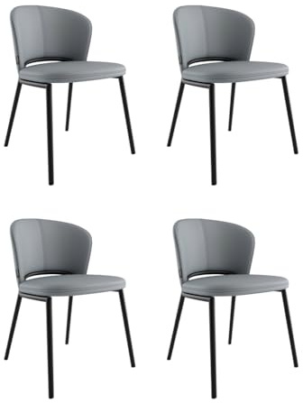 Magnolia Home 4er Set Esszimmerstuhl Design Küchenstuhl Dean Kunstleder hellgrau Metallbeine