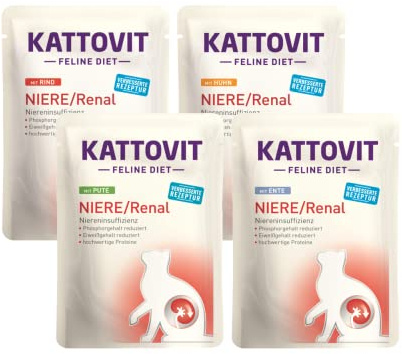 arelf Bundle Kattovit Feline Diet Niere/Renal Nassfutter 20 x 85g Mixpaket | Diätfutter für Katzen bei Niereninsuffizienz | 4 Sorten Rind, Huhn, Pute & Ente + 1 Cream Sachet gratis dazu