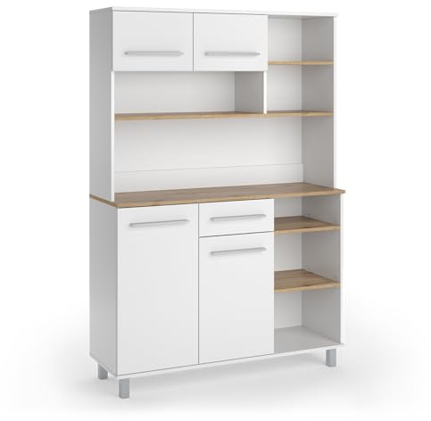 Vicco Küchenbuffet Pure, Weiß/Artisan-Eiche, 120.2 x 177 cm | mit höhenverstellbaren Einlegeböden zur flexiblen Aufbewahrung