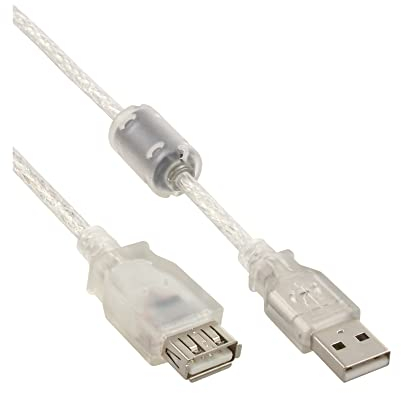 InLine 20031 Cavo USB 2.0, Prolunga, Type A, Maschio/Femmina, con Ferrite, 1M Trasparente