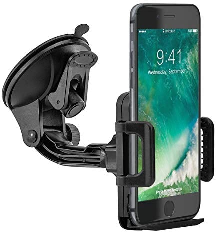 MidGard Saugnapf KFZ Handy Halterung Windschutzscheibe/Armaturenbrett Autohalterung universal (min. 50mm / max. 95mm Breite) mit gummierten Klemmbacken für Handy, Smartphone, Navigationsgeräte