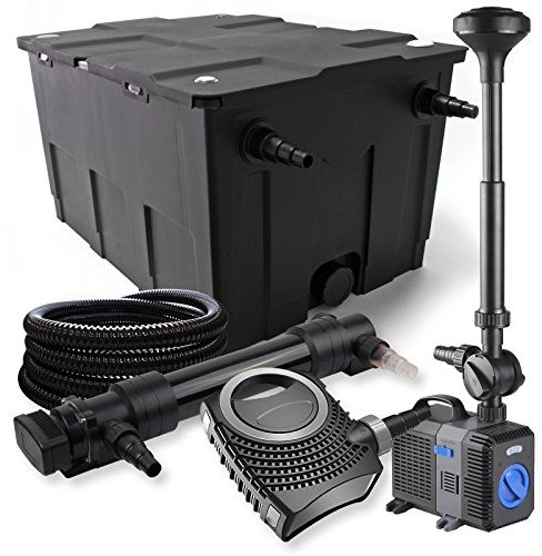 SunSun Komplettset: CBF-550 Teichfilter bis 60000 L Teichfilteranlage, NEO10000 Teichpumpe 10000l/h 80W, CUV-636 Teichklärer 36W, 25m Teichschlauch 25 mm, CTP-5003 Springbrunnen 5000l/h 30W