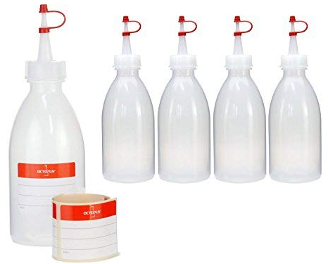 Octopus 5x 250 ml LDPE Plastikflasche Quetschflasche Laborflasche Garnierflasche Kunststoffflasche Spritzflasche mit Dosierspitze bzw. Tropfverschluss für Küche, Labor oder Hobby