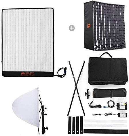 Falcon Eyes RX-18T Flexibles LED-Video-Tageslicht, 62 W, dimmbar, 5600 K, kontinuierliche Beleuchtung für Foto + Wabenraster, Softbox-Diffusor