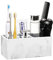 Luxspire Toothbrush Holder for Bathroom, 5 Slots Bathroom Counter Organizer Marble Toothbrush and Toothpaste Holder, Bathroom Accessories for restroom bathroom - Gravel White