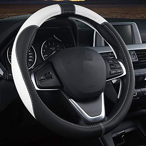 Pahajim Lenkradbezug Auto Universal Lenkradhülle Anti Rutsch Atmungsaktiv Lenkrad Bezüge Spleißen Lenkradschoner aus Mikrofaser Leder 38cm (Schwarz Weiß)