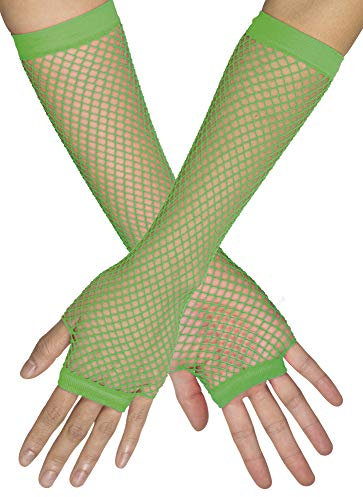 Lange Fingerlose Netzhandschuhe New York | Neon Grün - Fischnetz Damen Armstulpen Zubehör Mottoparty Halloween Karneval Elegant Gloves Theater Festival