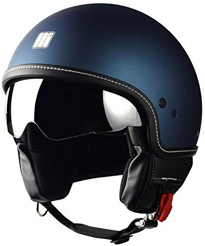 CASCO JET BEETLE BLU OPACO VISIERA PARASOLE A SPECCHIO TAGLIA XL MOTOCUBO